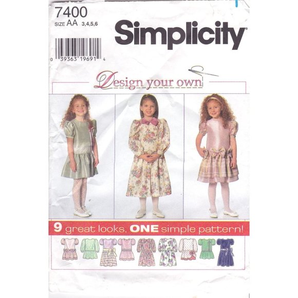 Sewing PATTERN Simplicity 7400, Design Your Own 1996 Childs Dress, Girls Size AA - Picture 1 of 2